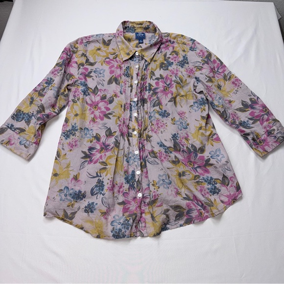 Izod Tops - Izod 1937 Pink Floral Blouse with Yellow & Blue Accents